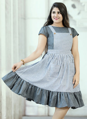Grey Cotton Dangry Style Western Dress