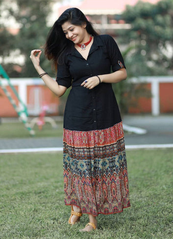Black Rayon Rajvadi Printed Maxi Dress