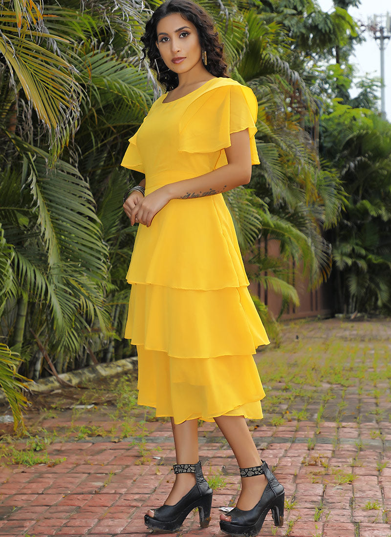 Mustard Self-Design Aura Zari Weave Gown Dress